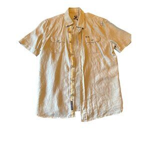 Cavi‎ Mens Beige Short Sleeve Linen Button-Up Shirt Large